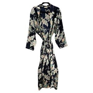 M/L blue Vintage Victoria’s Secret Gold Label Floral Long Robe * flaw*